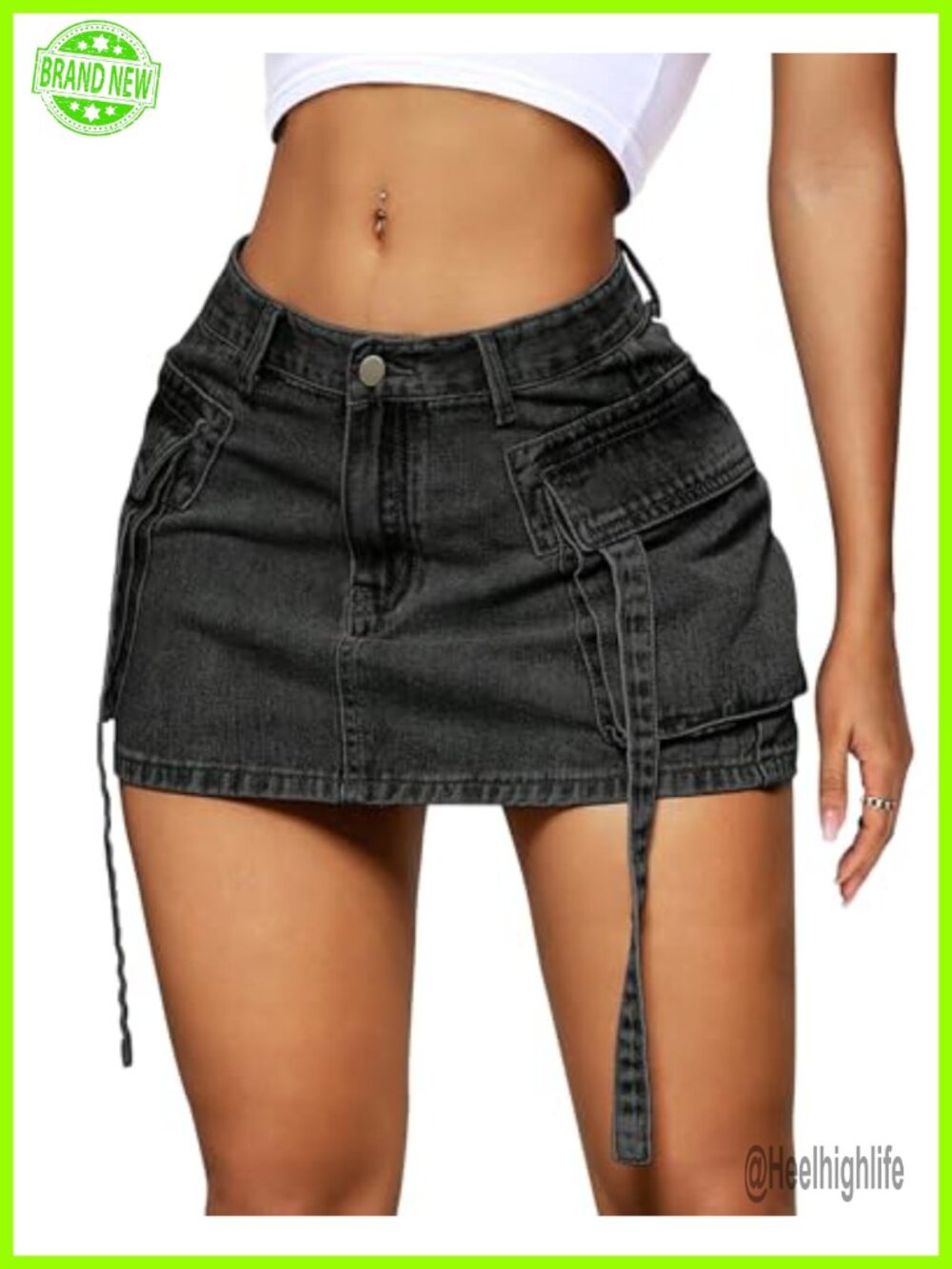 Women's Low Rise Mini Cargo Skirt Cotton Blend Button Denim Y2K Jean Skirt